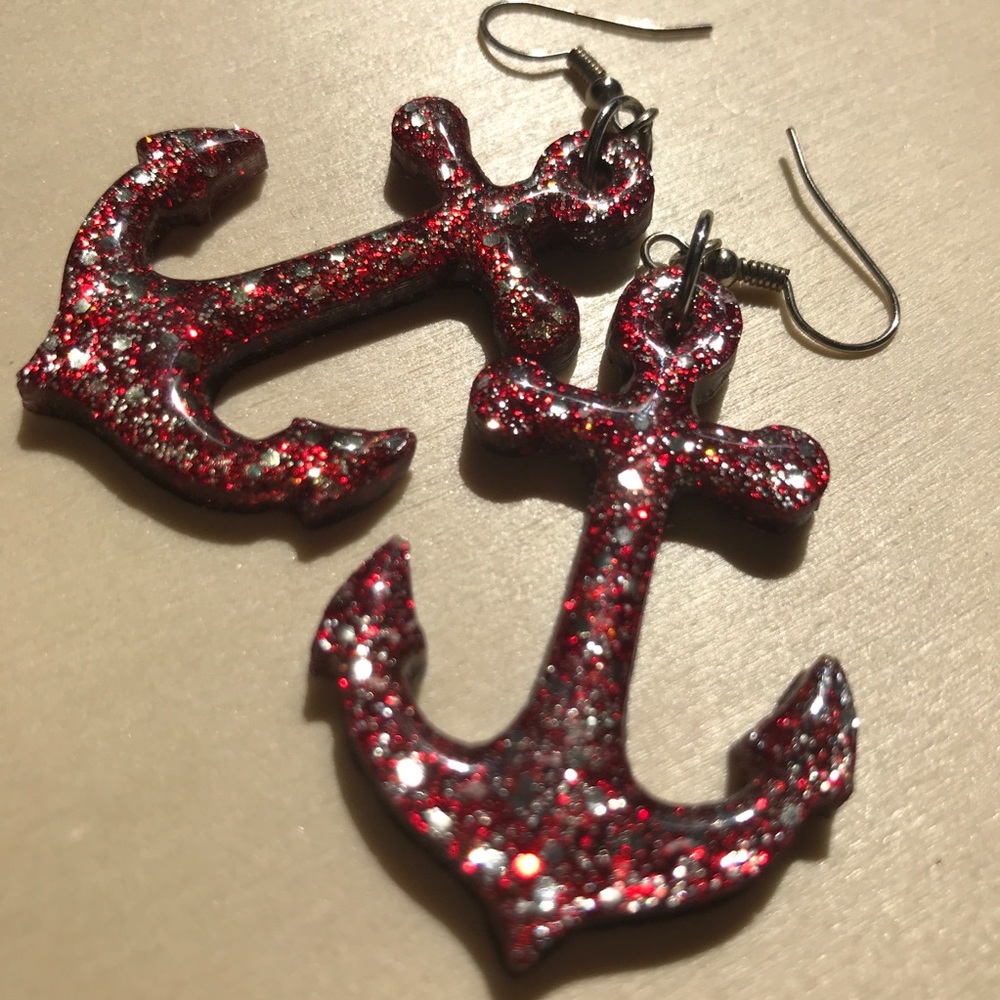 Retro Sailor/Anchor earrings (sparkle resin)